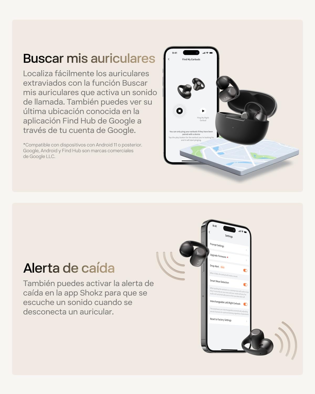 SHOKZ Auriculares Open-Ear Clip-on OpenDots 2,Dolby Audio,40h batería,Negro | con Grave Profundo | Reducción Ruido con IA | Bluetooth 6.1 | Resistentes al Agua IP57 | Carga rápida inalámbrica