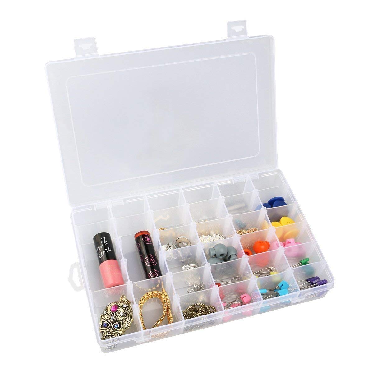 UBJI 36 Grid Cells Multipurpose Plastic Storage Box with Removable Dividers for Medicine Pills, Jewelry, Pins, Screws, Stationery