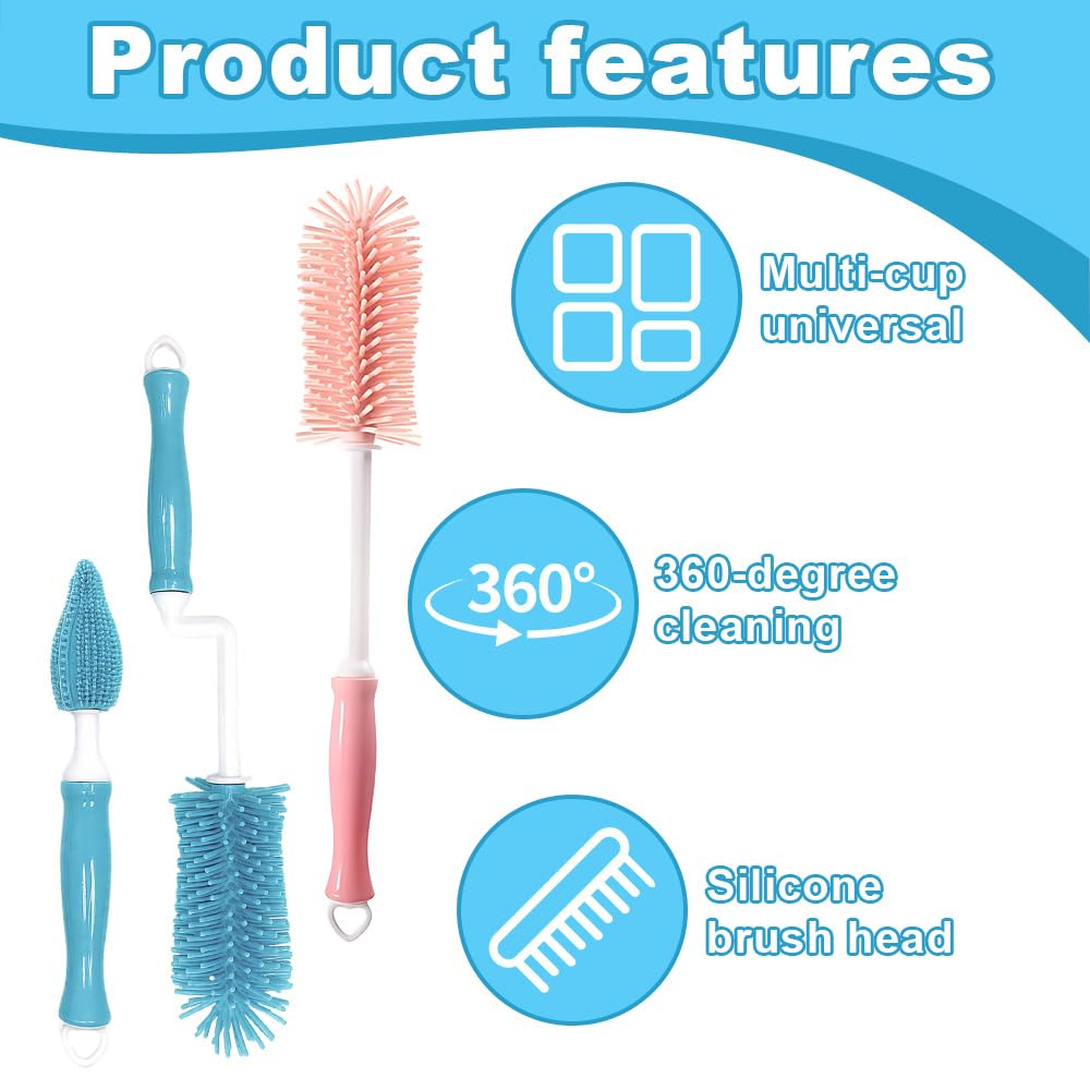 WYAN 6 PCS Multipurpose Bottle Cleaning Brushes, Feeding Bottle Silicon Bristle Brushes - Image 3