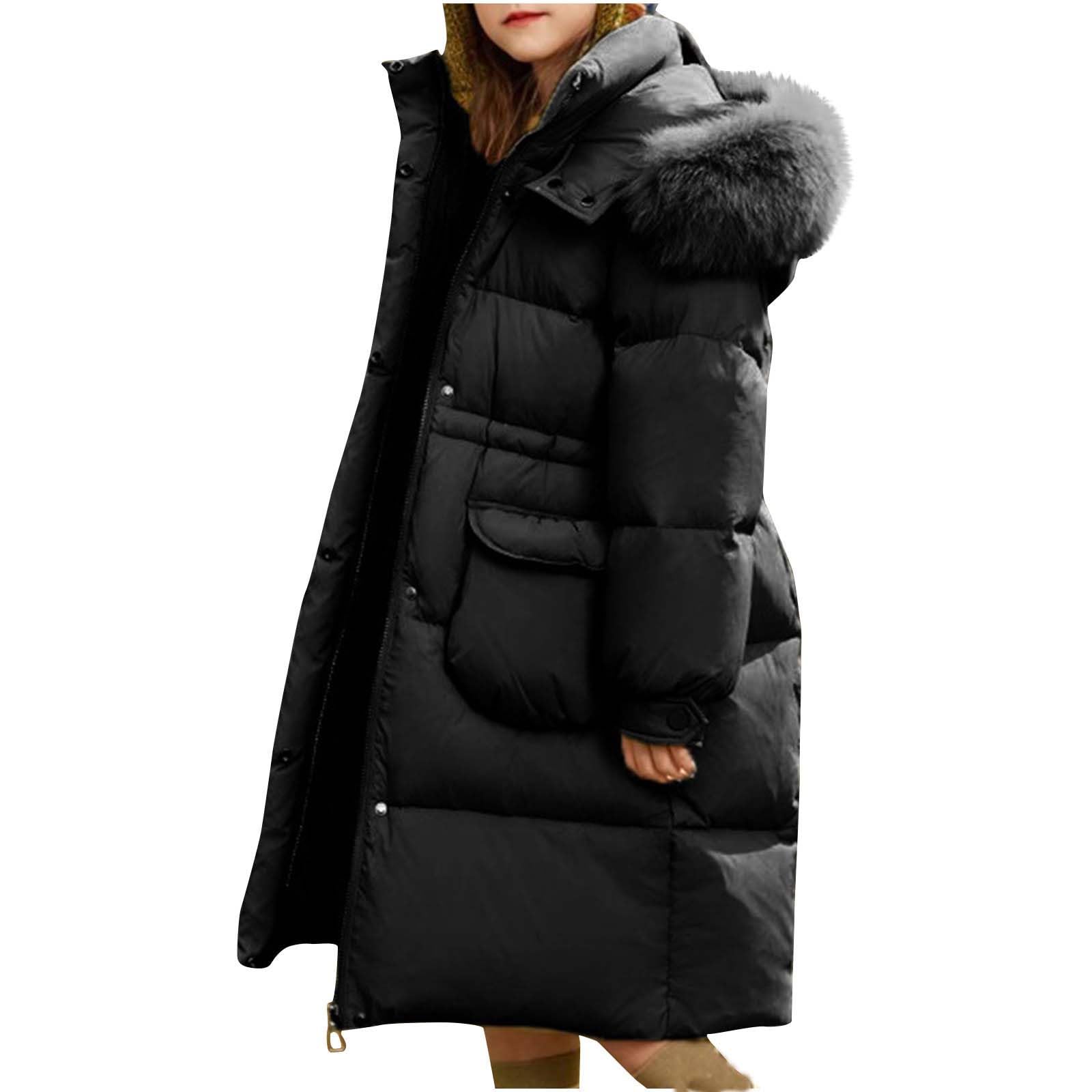 Winterjacke Mädchen Langer Puffer Daunenmantel mit Fellkapuze Winddicht Warm Steppjacke Kinder