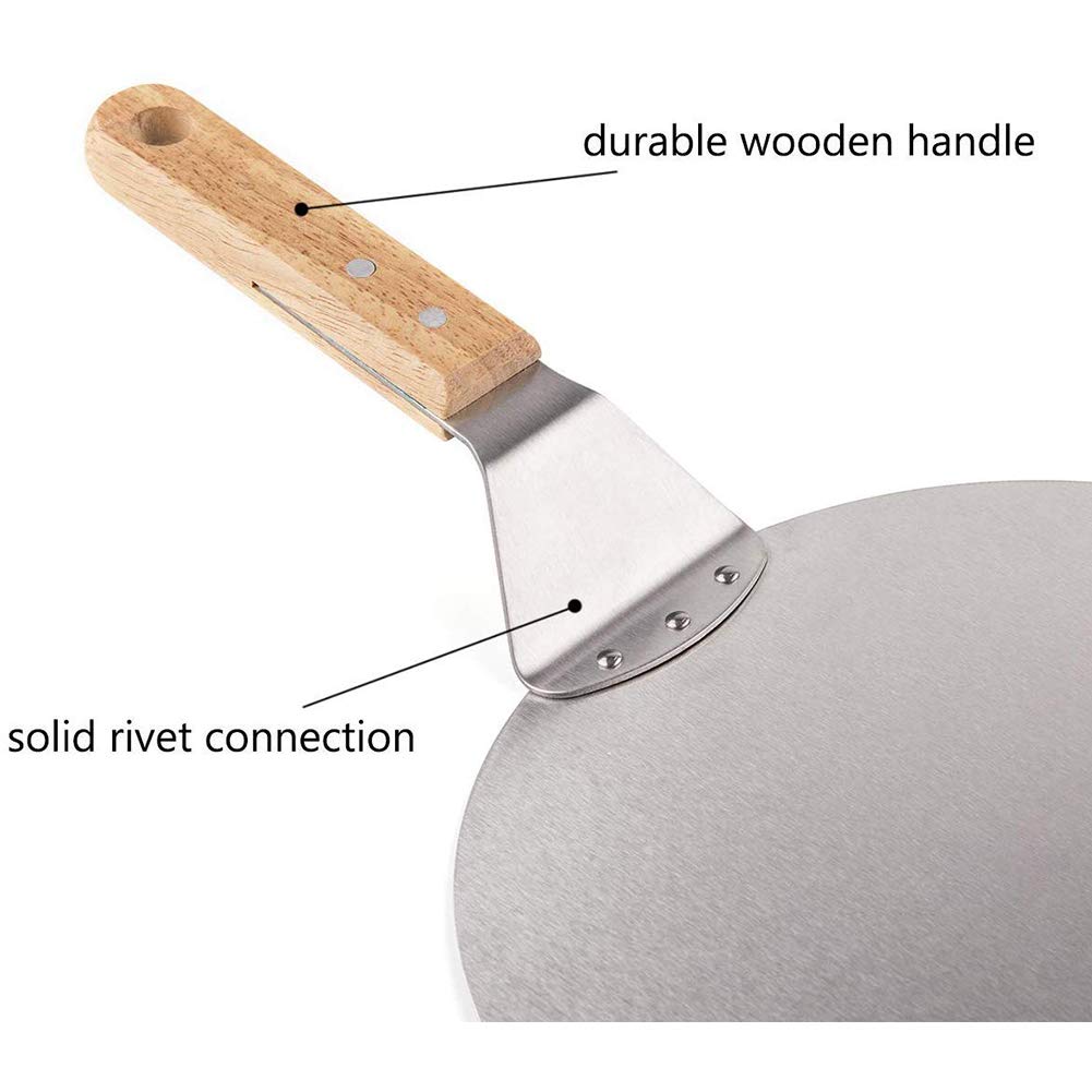 Pizza Peel 10 inch, Cake Lifter 10 Inch, Stainless Steel Pizza Spatula With Rubber Wood handle, Pizza Paddle Tray for Baking Homemade