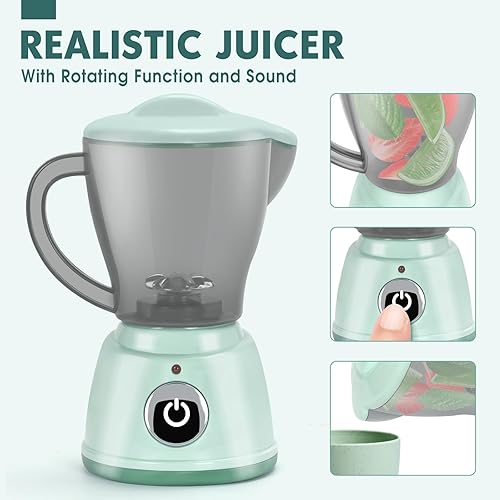 Miniatura 3 de Juego de electrodomésticos de cocina con cafetera, mezclador, tostadora, licuadora, juego de cocina para niños, accesorios de cocina con sonido y