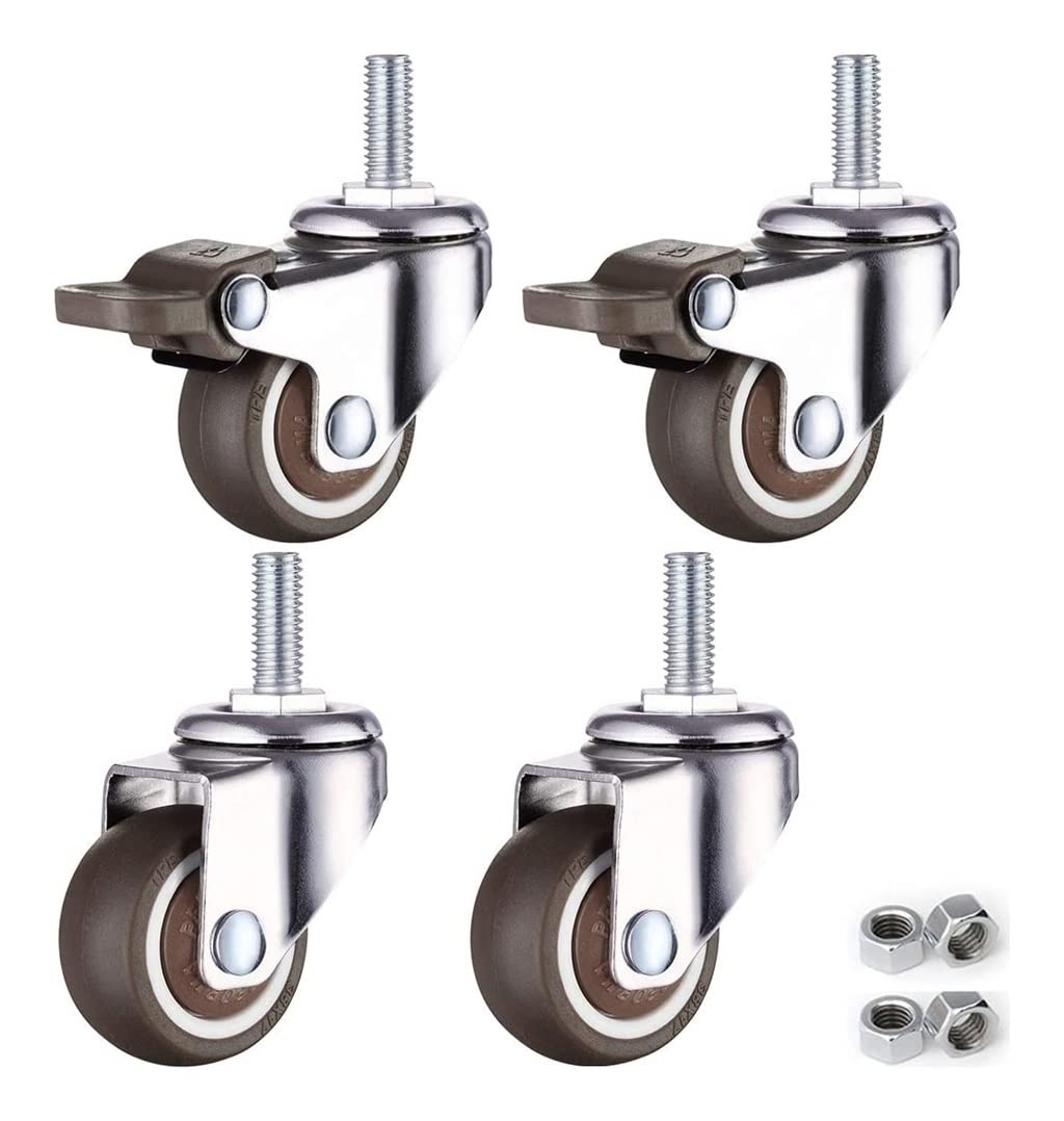 MXXQRHF 4 Pack 360° Swivel Castor Wheels for Office Trolleys TPE Rubber Furniture Casters with Threaded Stem Small 25mm/1in Brakes for Easy Movement and Stability