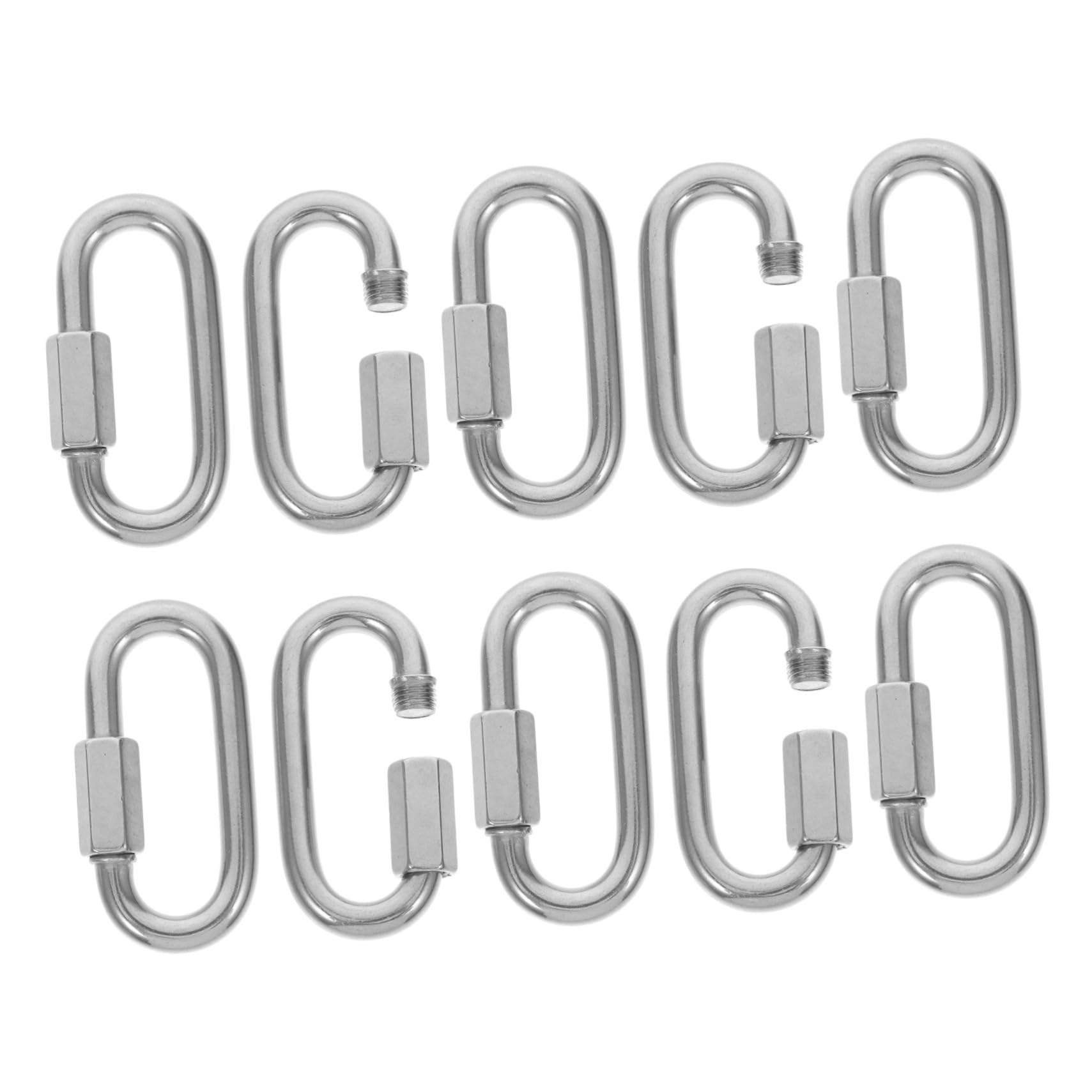 Mikikit 10 piezas Conector Rápido de Cadena Inoxidable Mosquetón Forma de D para Acampada y Equipos de Exterior Uso Multifuncional y Alta Seguridad