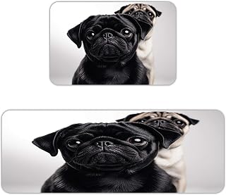 Cute Black Pug Dog Kitchen Mats for Floor 2PCS Waterproof Non-Slip Kitchen Rugs Cushioned Anti-Fatigue Mat Heavy Duty Floor Mats Comfort Standing Mat for Kitchen Home Office Laundry