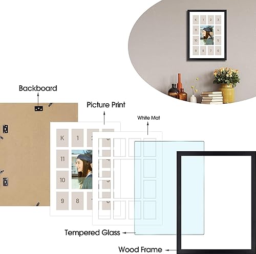 Miniatura 4 de Golden State Art 13-Opening marco de madera para fotos de 12 x 16 pulgadas, con fondo blanco y vidrio genuino, en color negro