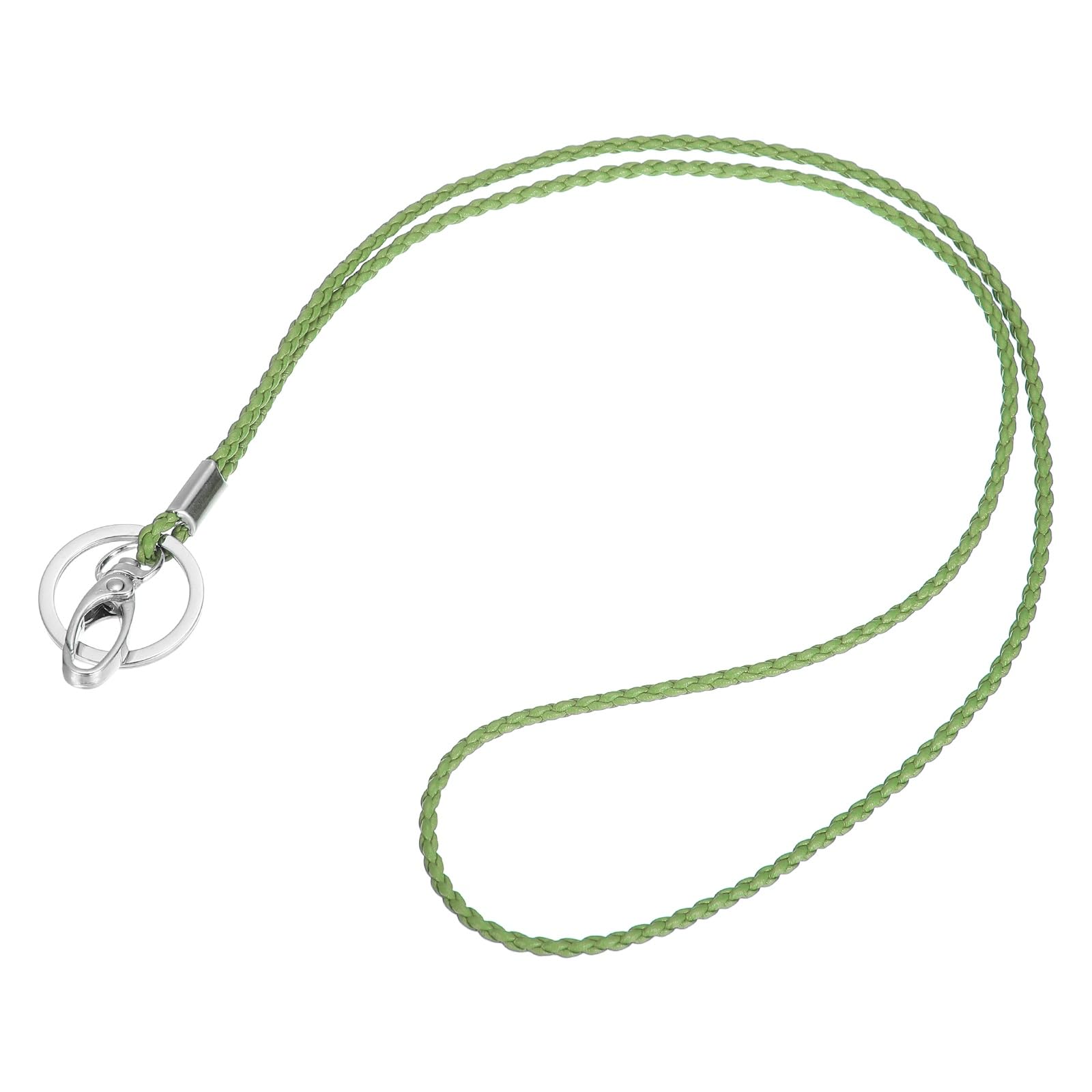 PATIKIL Office Leather Lanyards 19 Inch, Key Braided Lanyard Neck Necklace Strap Work Card Holder with Clasp/Ring for Keys ID Badges Name Tag USB Flash Drive, Green
