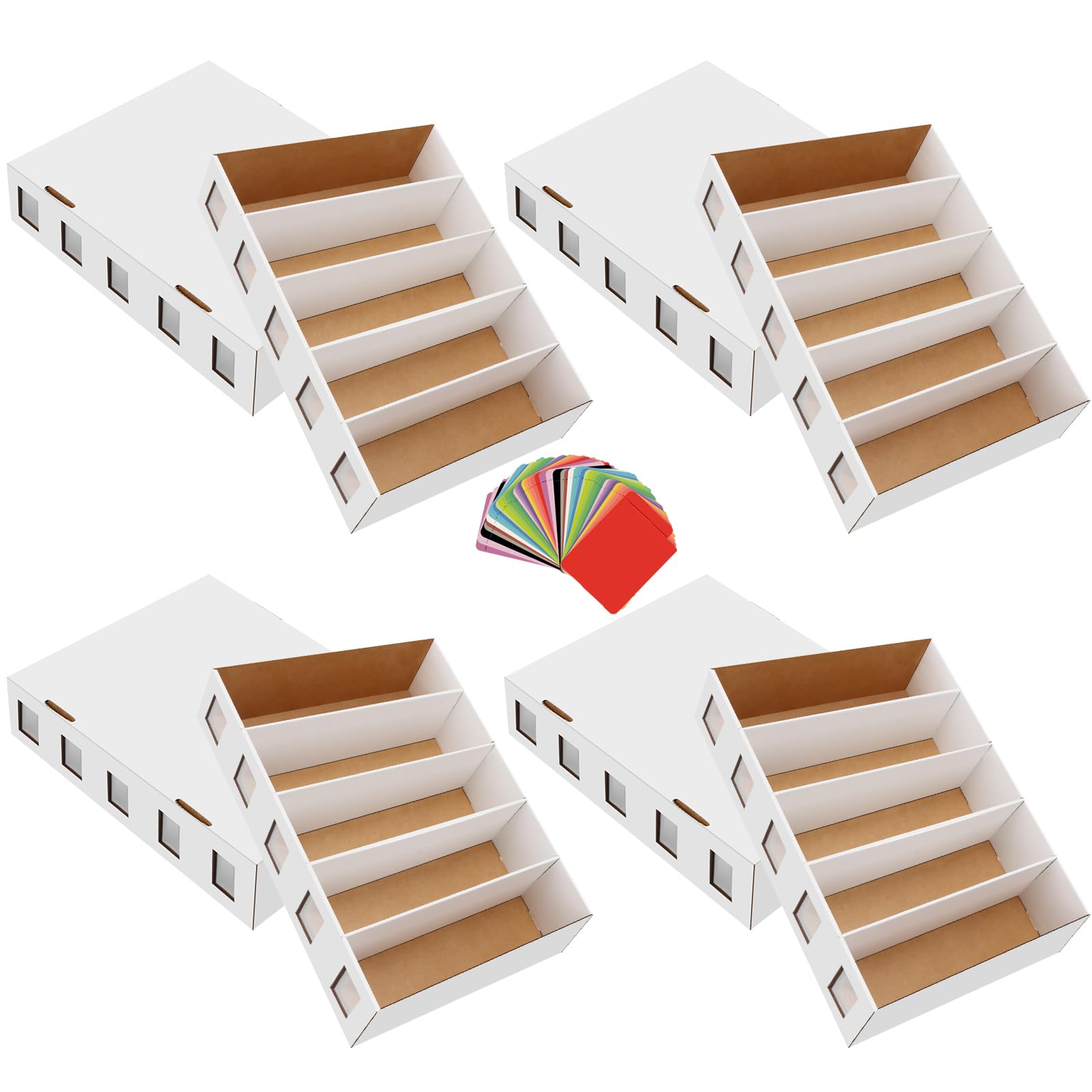 4 Pack Trading Card Storage Box, 14800+ Count Card Storage Box with 48 Card Divider White Sports Storage Card Box Organizer Bulk Card Cases Cardboard Card Box for Basketball MTG Cards Collection