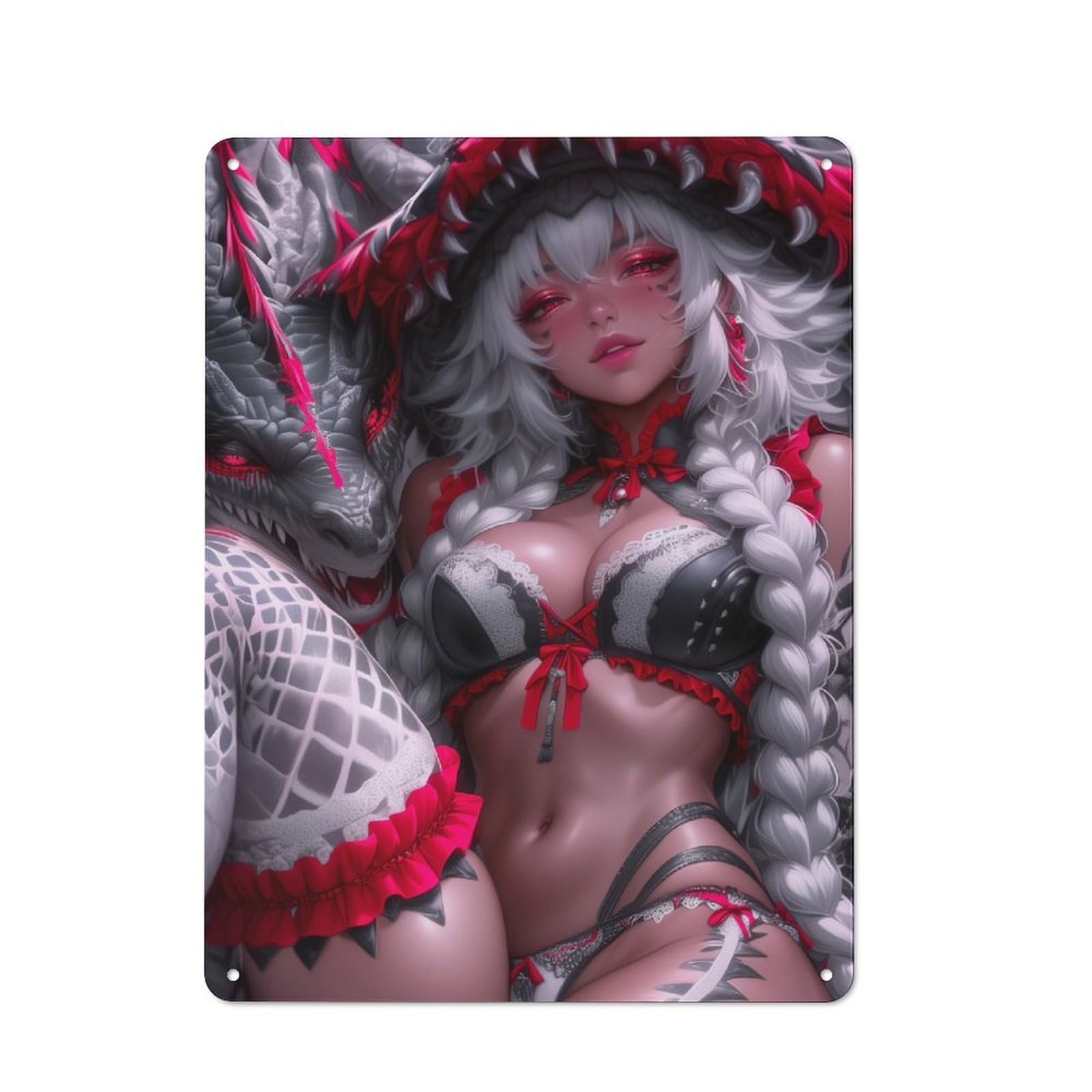Dragon & Woman Classic Metal Wall Decor 40x30cm, Metal Sign for Cafe, Pub, Workshop Or Home Bar, Small Accent for Blank Walls