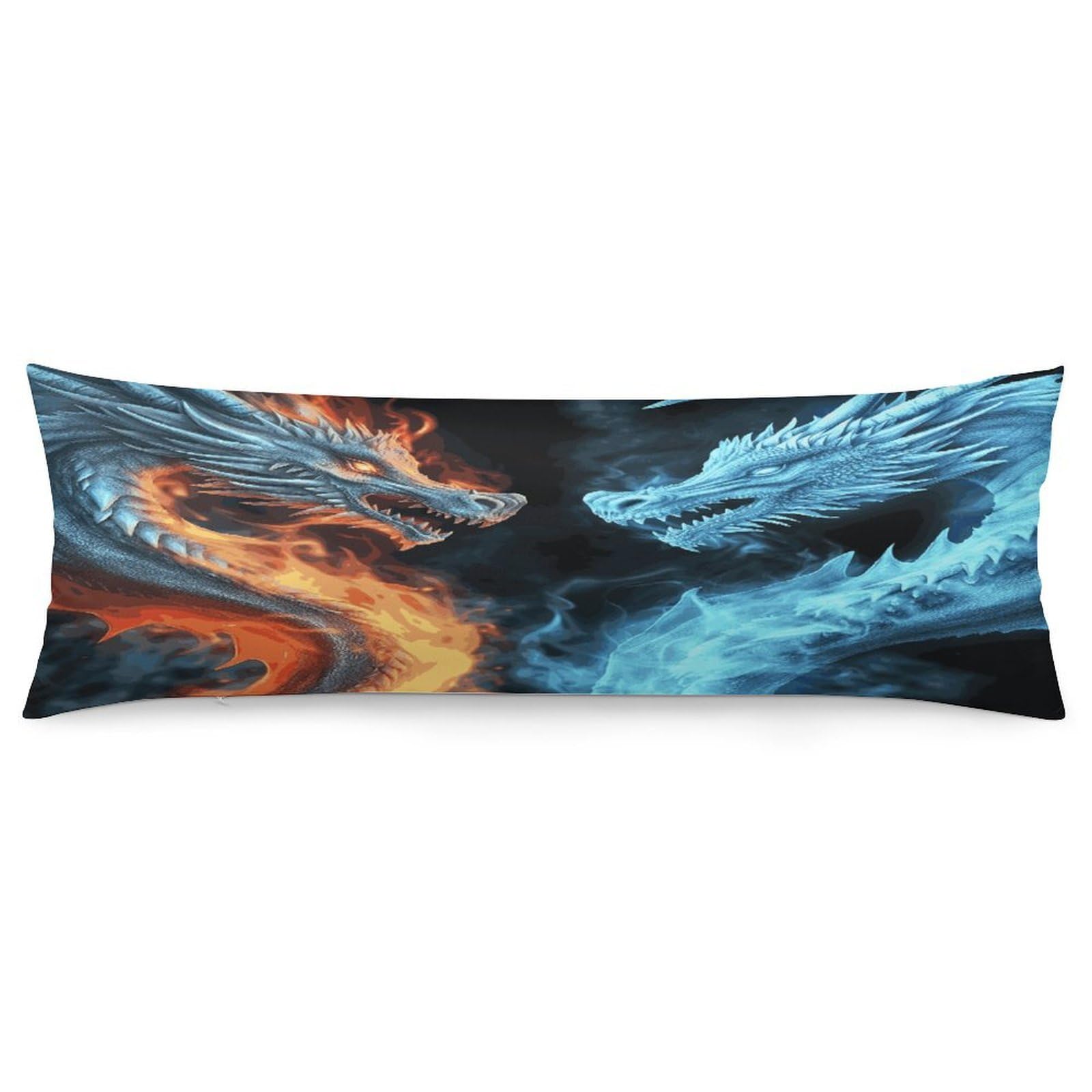 Ice and Fire Dragons Pillowcase Long Body Pillow Cover Soft Decorative Body Pillow Case Breathable Large Pillowcase Cute Cozy Pillow Protector for Bed Sofa Couch Room 18.9 X 53 Inch