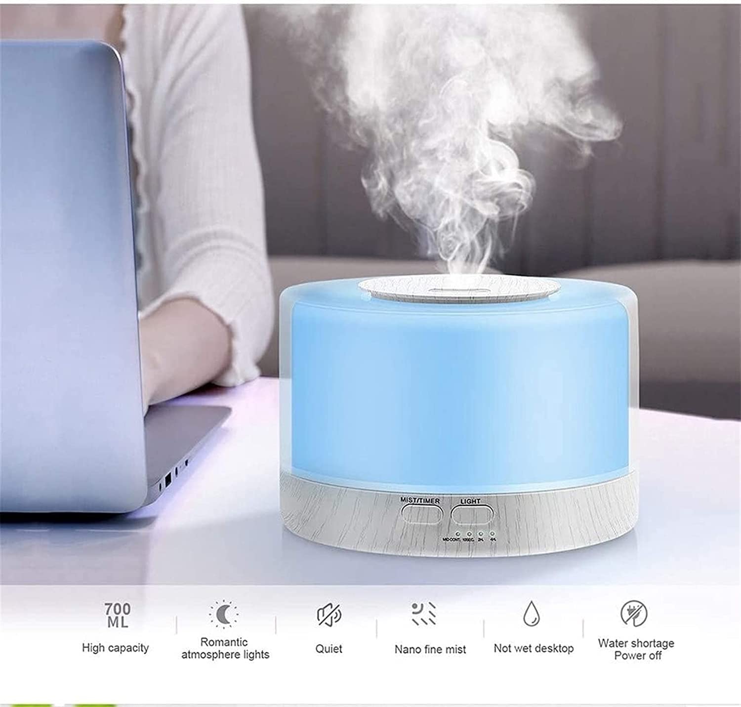 Difusores for aceites Esenciales Difusores de ultrasonidos Difusores de aromaterapia Aroma Humidificador de Niebla Fresca con Temporizador 700 ml