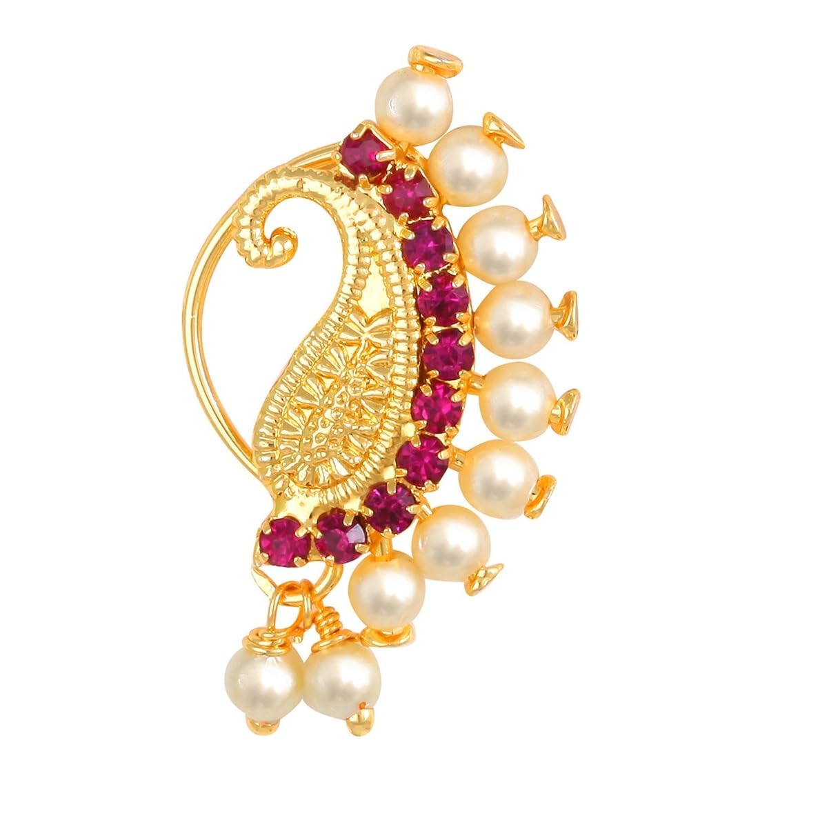 vama FASHION Gold Plated Maharashtrian Marathi Cilp On Without Piercing Peacock Nath Pearl Nathiya Nathni Pressing Nose Rings for Women & Girls-picture-28
