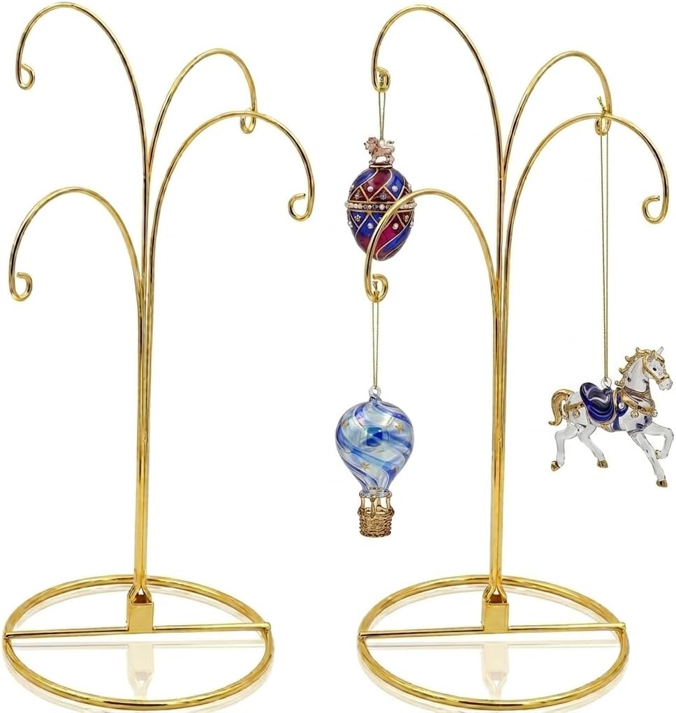 HOHIYA 12 Inch Gold Ornament Display Stand 2 Pack 4 Arm Metal Holder
