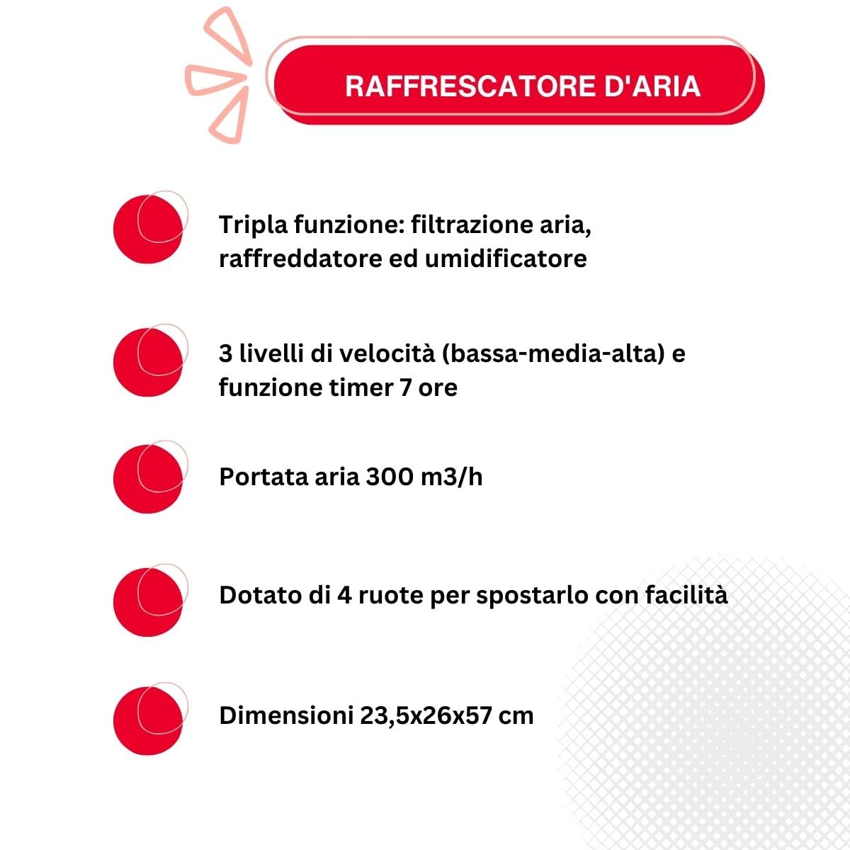Raffrescatore d'Aria 80W Kasart - Filtrazione, Raffreddamento, Umidificazione, 3 Velocità, Silenzioso, Portatile con Ruote, Serbatoio 7 litri e Alette Oscillanti