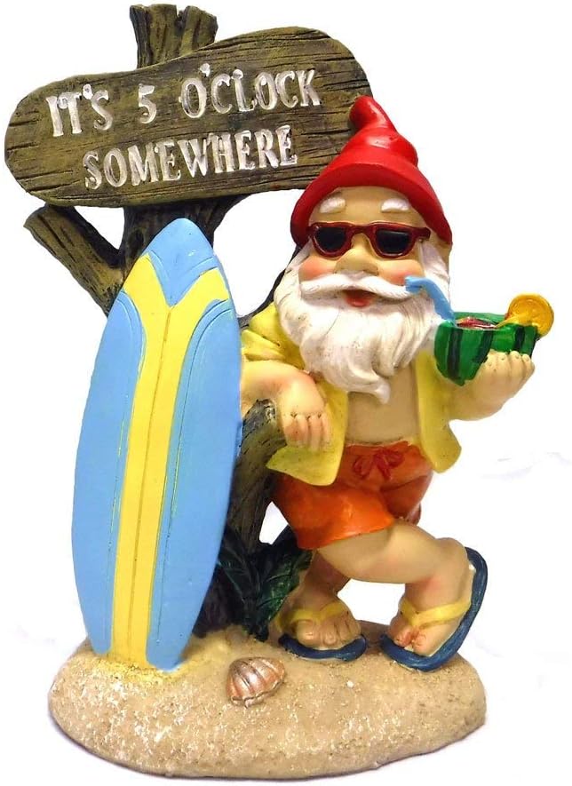 G Ganen It's 5:00 Somewhere Tropical Party Gnome Garden Statue