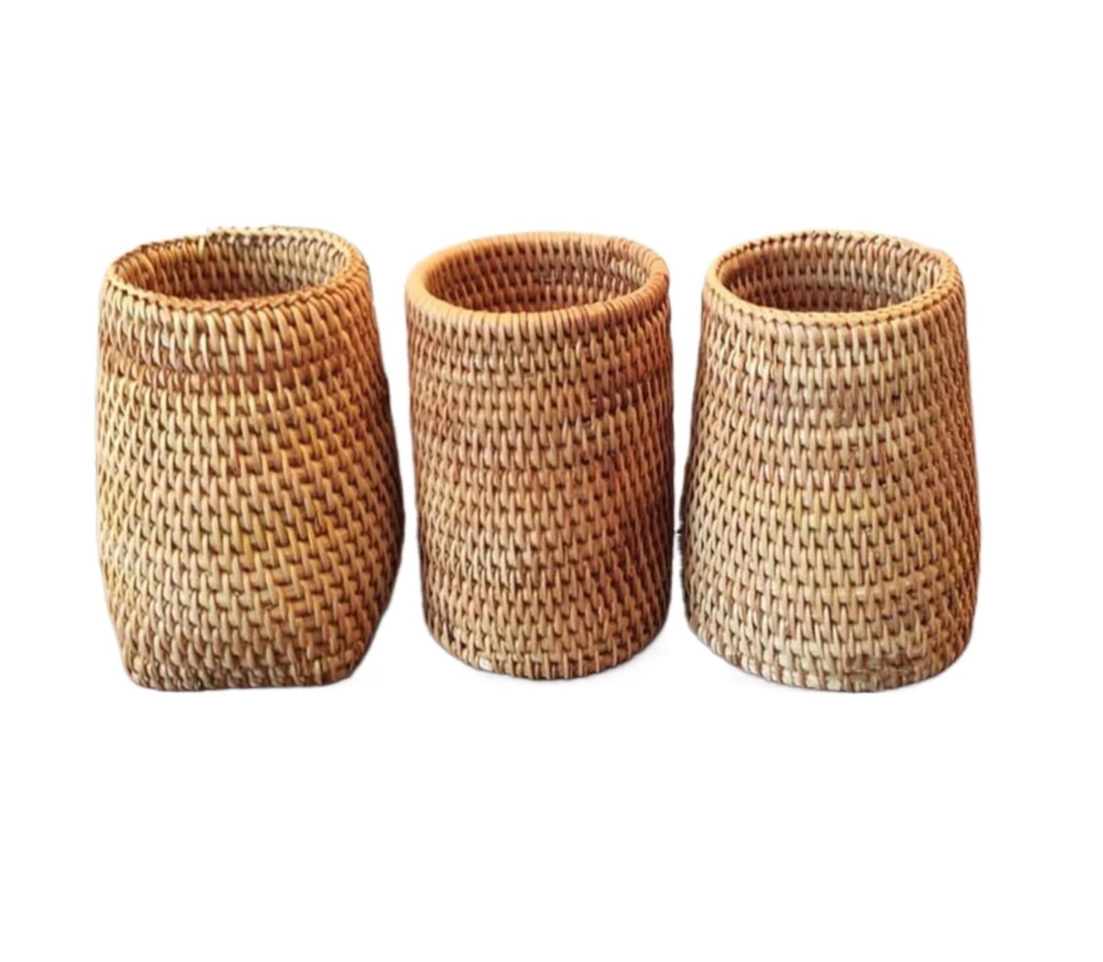 ZNJAMN 1set 3pcs Handmade Wicker Storage Basket, Picnic Rattan, Small Woven Bin, Autumn Vines, Handwoven for pens