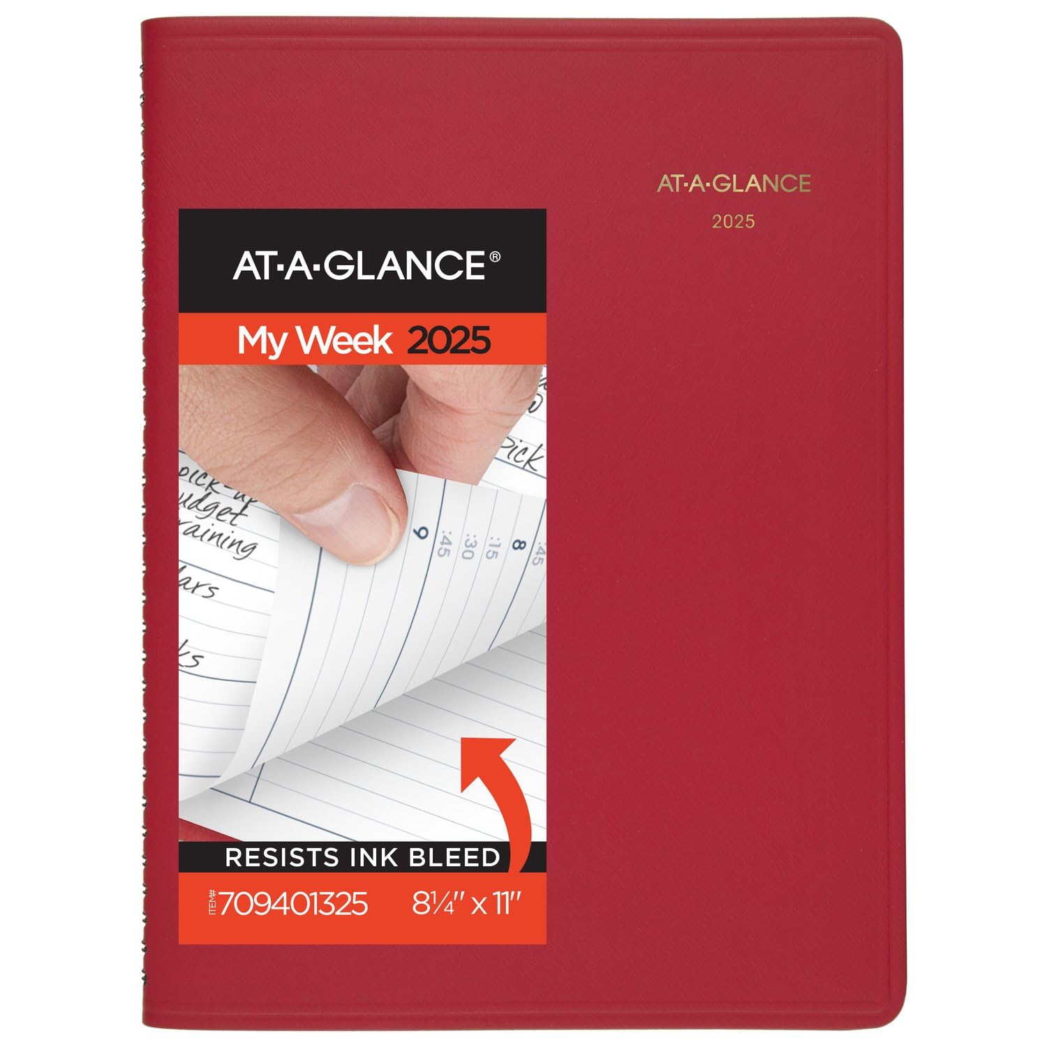 AT-A-GLANCE2025 Appointment Book Planner, Weekly, 8-1/4" x 11", Large, Quarter-Hourly, Red (709401325)