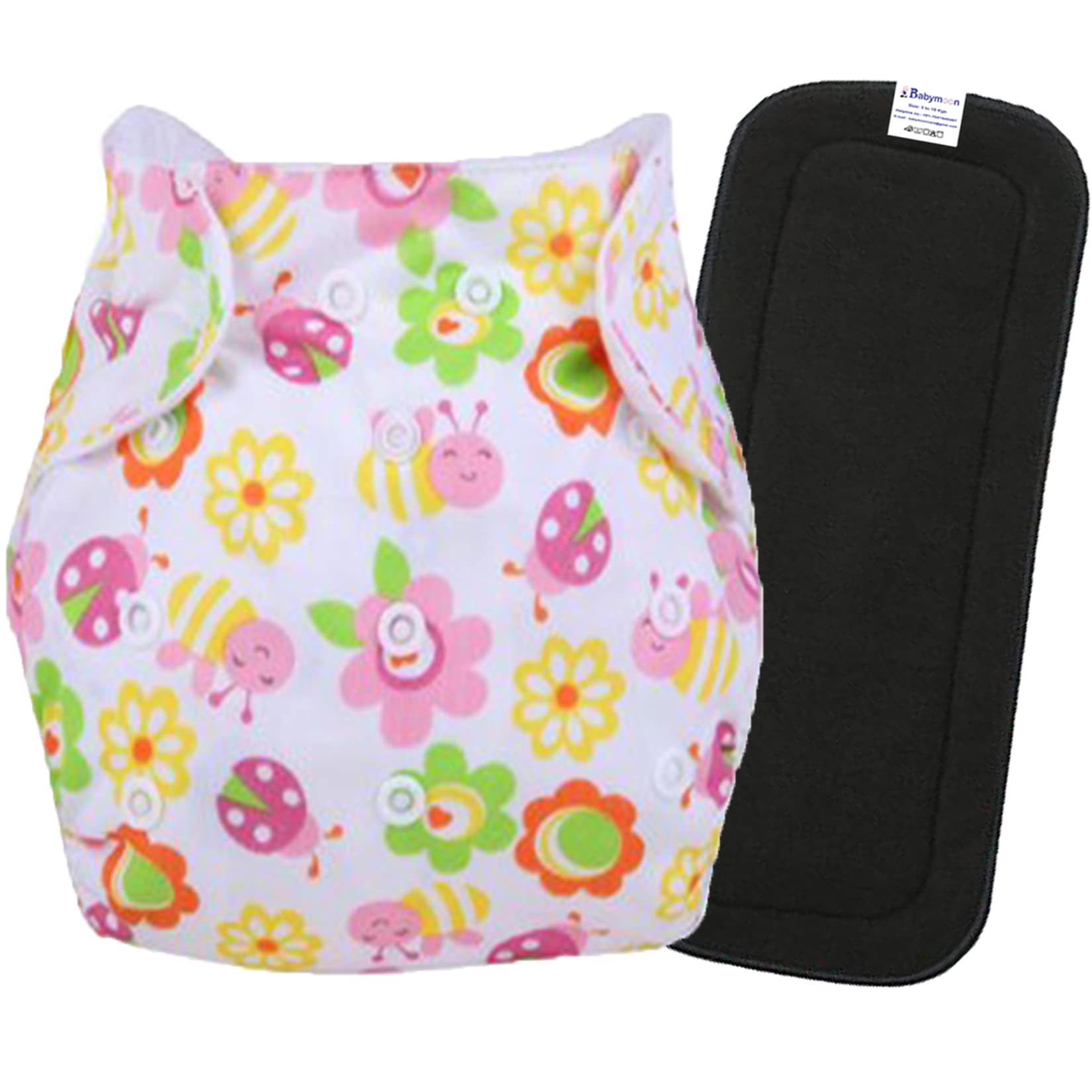 Babymoon | Set of 2 | 1 Cloth Diaper with 5Layers Charcoal Bamboo Insert | Premium Adjustable Reusable Washable Cloth Di