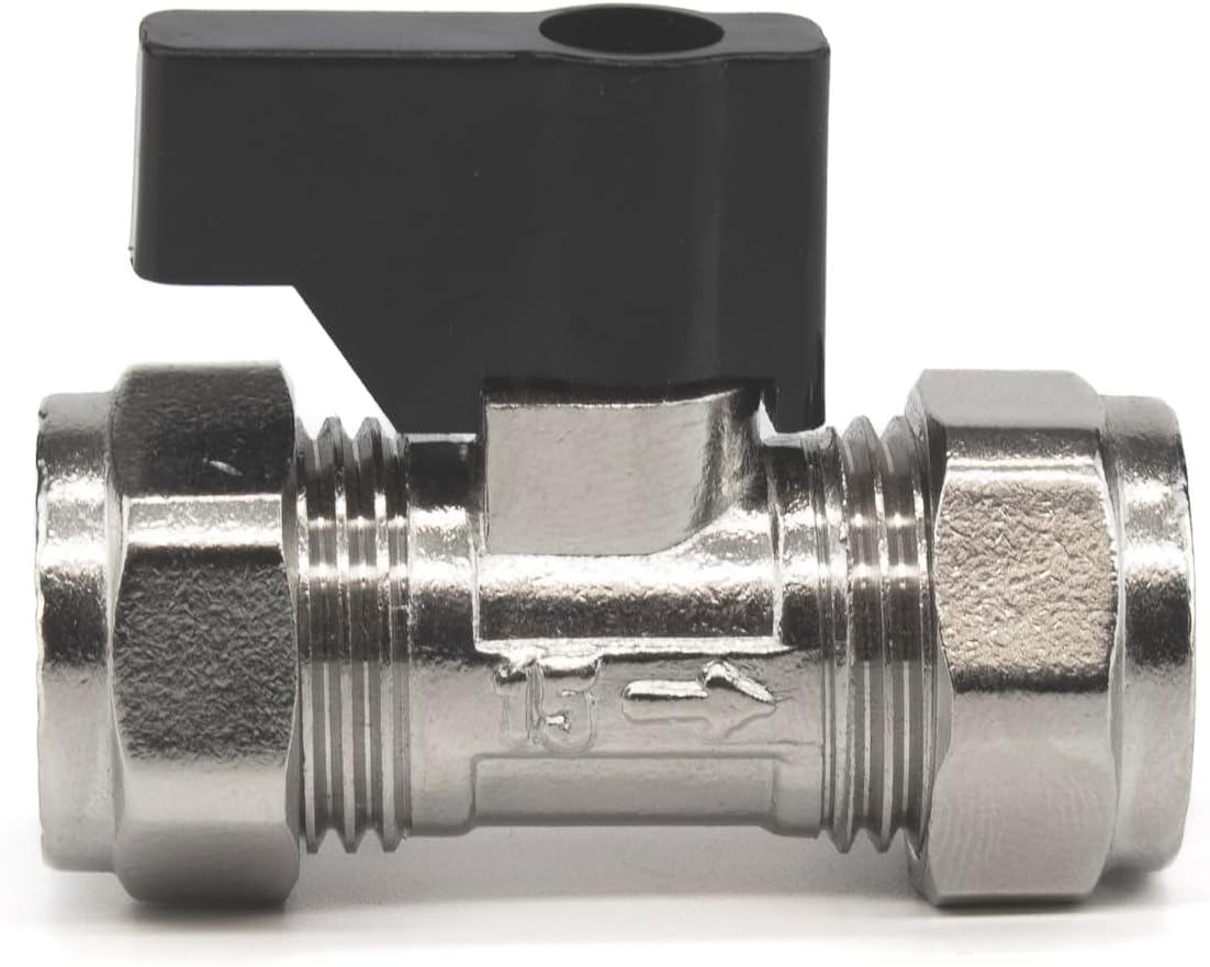 TC 15mm Compression Isolation Valve with Black Lever Handle Thumb Turn Bolofix Isolating Valve WRAS Approved - Pack of 5 - Image 3