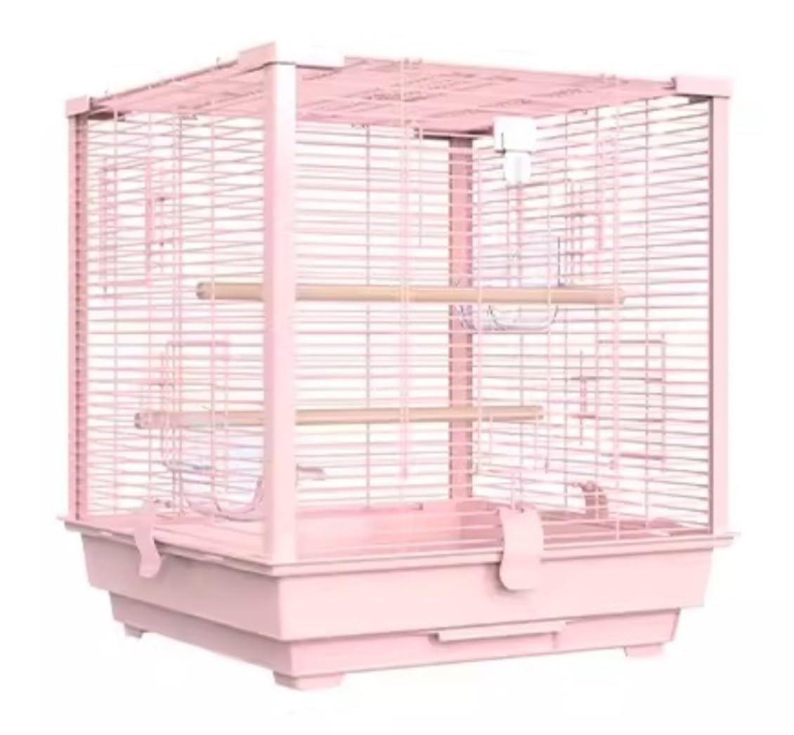 Goopeeg Pink Parrot Cage Budgie Cage Square Metal Bird Cage With Bird Feeder, Tray For Parrots Conures Lovebird Cockatiel Parakeets Bird Cage Bird House(Pink)