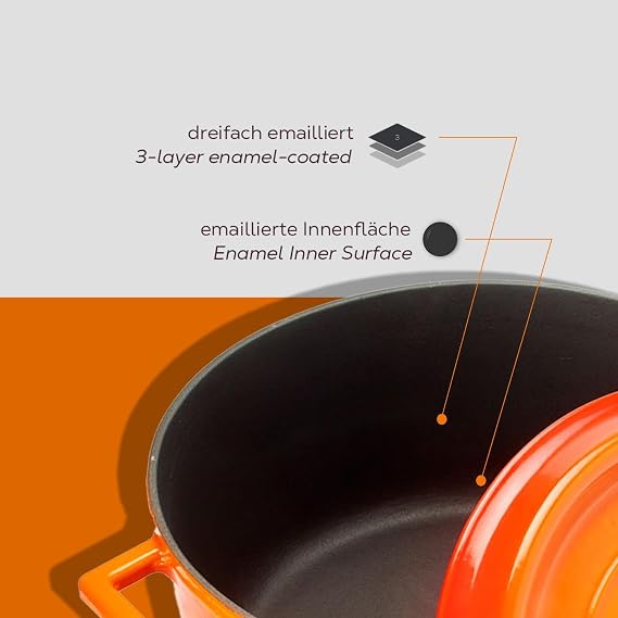Lava Casting Round Pot, Trendy, 28cm, 6.71 L Volume, Orange