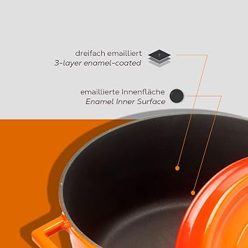 Lava Casting Round Pot, Trendy, 28cm, 6.71 L Volume, Orange