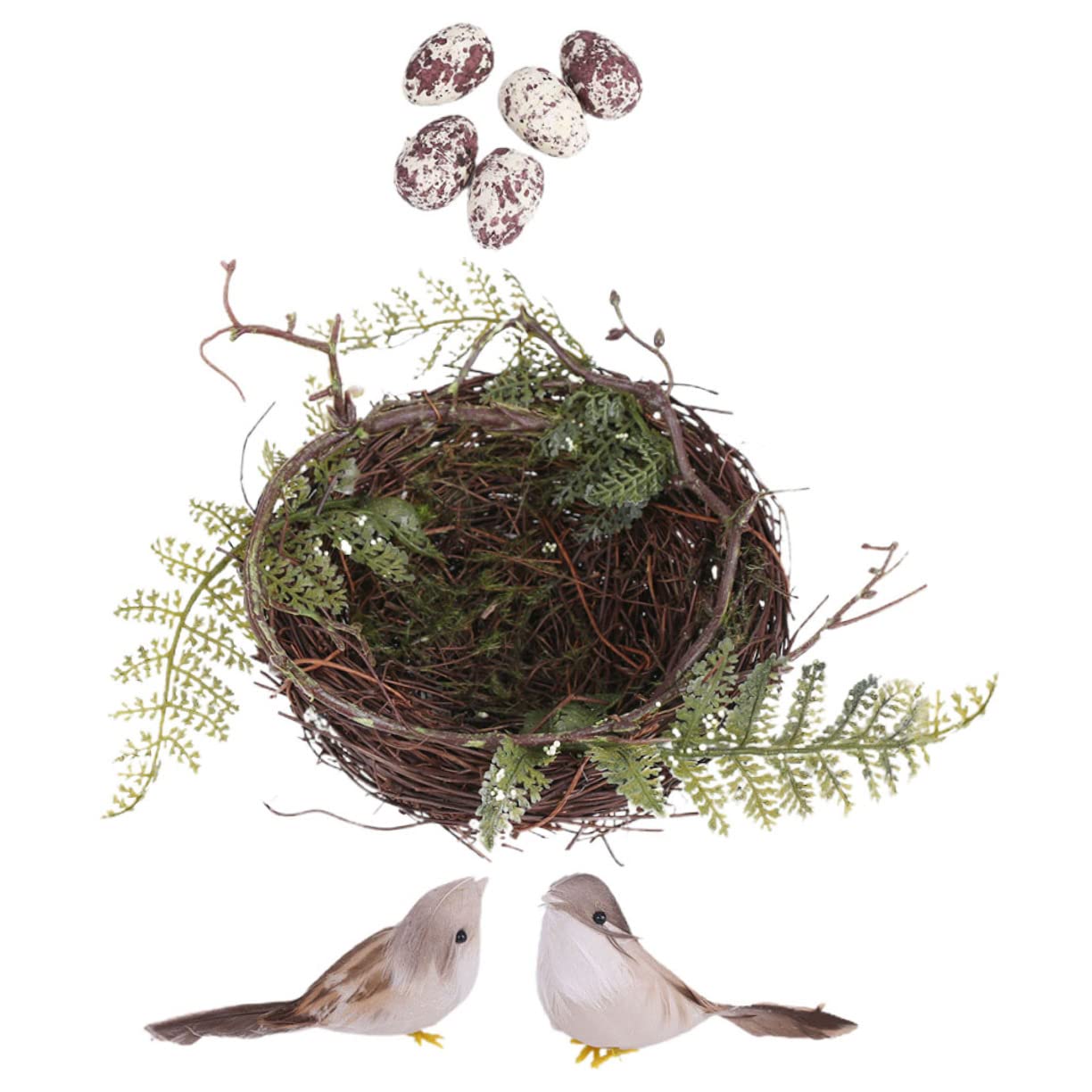 ABOOFAN 4ensembles Set De Nids Oiseaux Rattan Artificiel Décorations pour Mariages Et Fêtes Accessoires De Jardin Nid avec Oiseaux Et