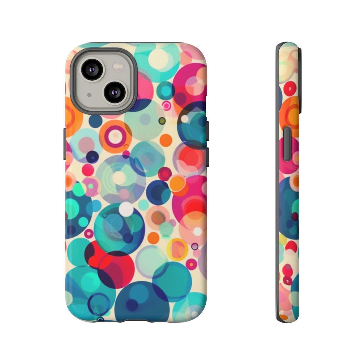 Coque iPhone 14 multicolore rigide mate motif cercles colorés - 5