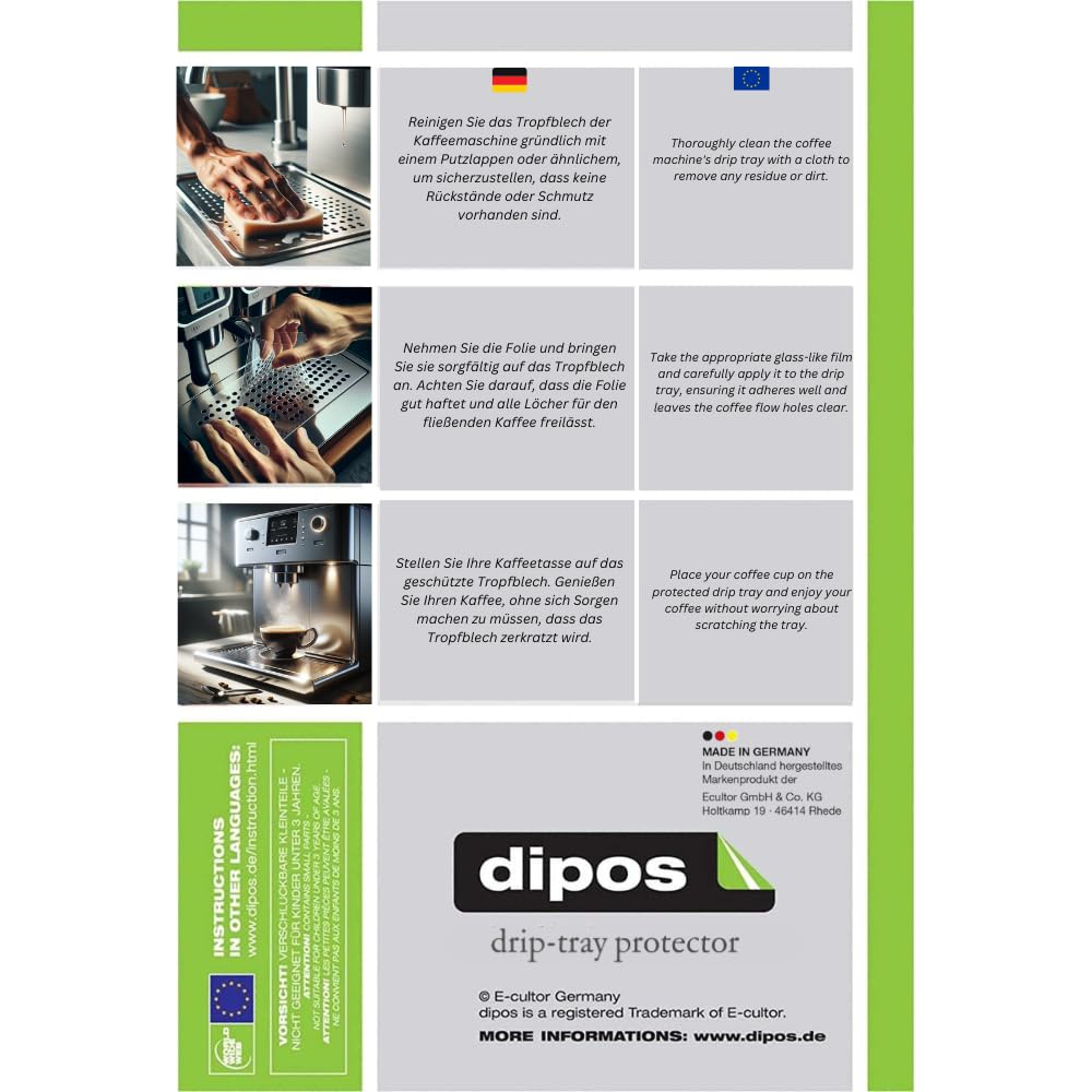 dipos I 2X Pellicola Protettiva Opaco Compatibile con Philips EP5333/10 Vassoio Compatibile con Tazze Protezione Vetro Flessibile 9H