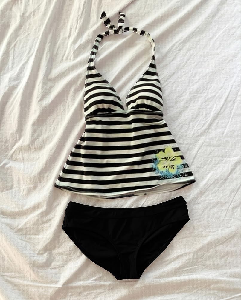 Minetom Tankini Femme Maillot de Bain 2 Pièces Ensembles Été Vintage Y2k Rayure Swimsuit Swimwear de Plage