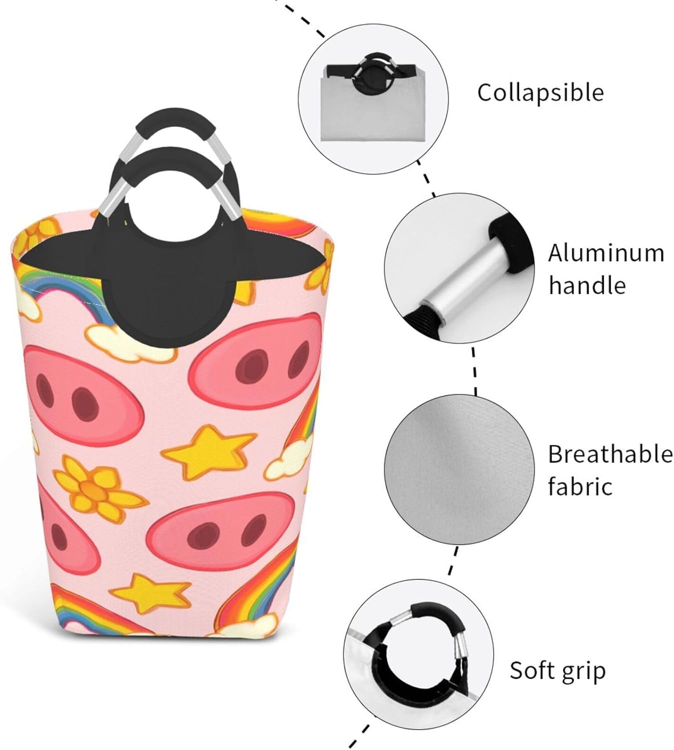 50l Laundry Basket Cute Pig Nose Rainbow Waterproof Laundry Hamper Foldable Clothes Laundry Bag With Handles