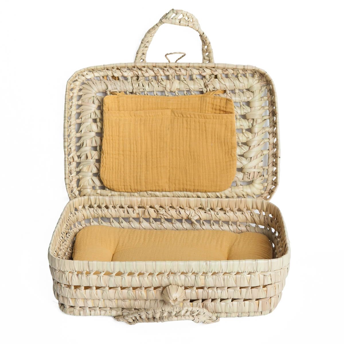 WOOKIDS Maleta de Mimbre para muñecas Bobble Mostaza
