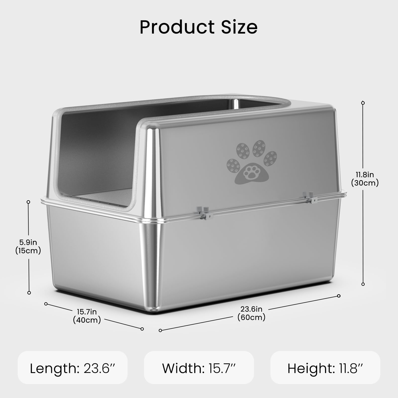 Enclosed Stainless Steel Cat Litter Box with Lid, Metal Litter Box for Big Cats, Extra Large Cat Toilet with High Side, Non-Stick, Anti-Leakage, Odorless, with Cats Litter Mat & Litter Scoop - image 3
