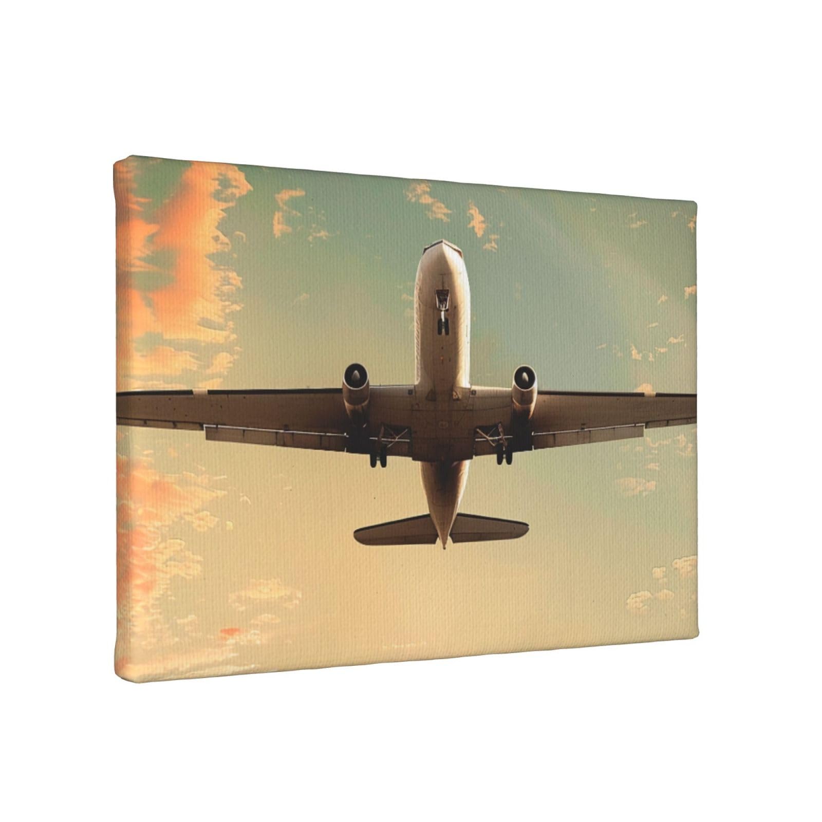 YKLJG Airplane Printed Wall Art Canvas Painting 30x20 CM Wooden Framed Picture Painting Artwork Prints for Bedroom Kitchen Home Office Decor