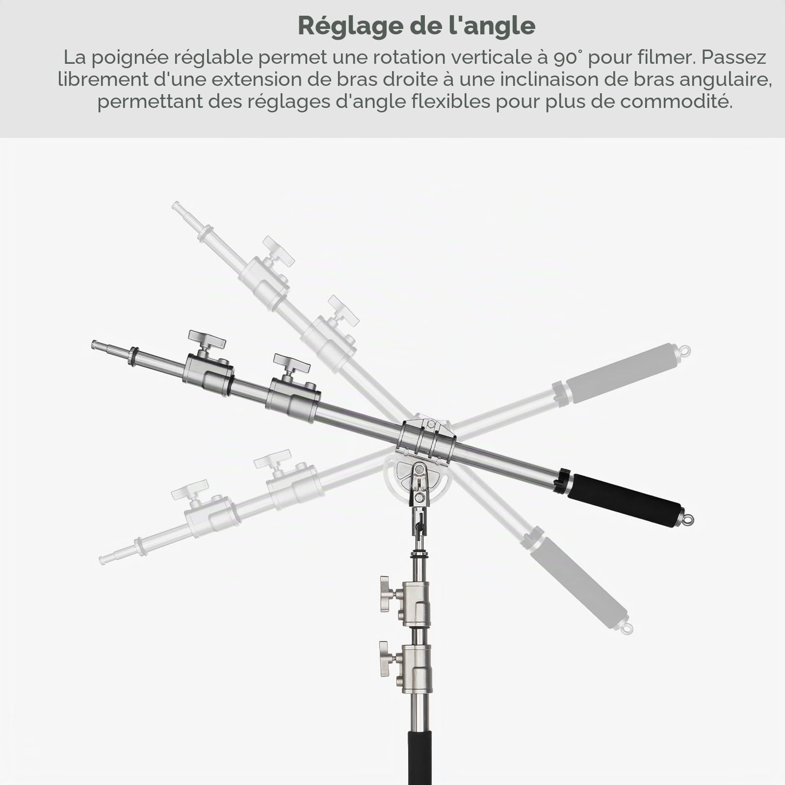 AMBITFUL MF-01 Bras croisé en acier inoxydable lourd 232 cm pour studio photo Bras de perche 94 cm – 232 cm 37-91 pouces