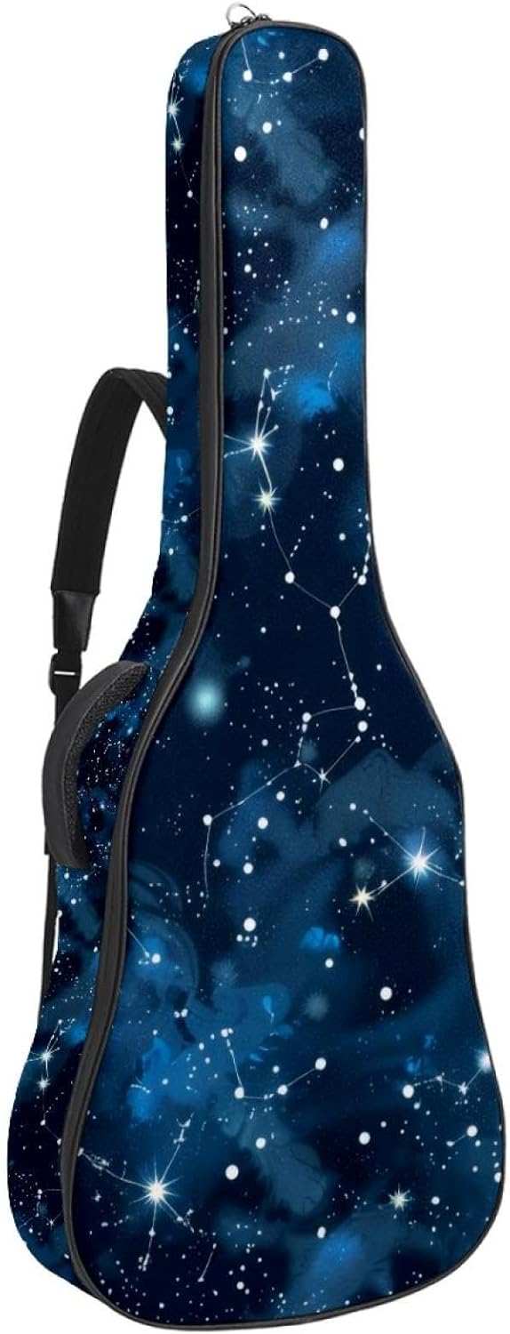 Acoustic Guitar Gig Bag 1 cm Thick Padding, Waterproof Electric Guitar Bag 40-42 Inch Guitar Case Backpack with Dual Shoulder Strap, Mystical Night Sky with Constellations