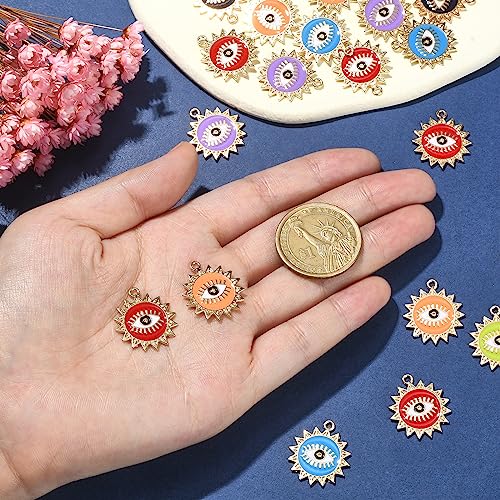 Stiesy 30Pcs 6 Colors Enamel Evil Eye Charms Colorful Sun with Evil Eye Charms Cute Horse Eye Charms for Jewellry Making DIY Crafts Bracelet - Image 4