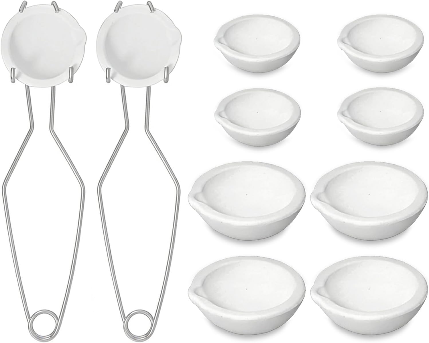 12PCS Quartz Crucibles for Melting Metal, 8.8oz (250g) & 3.5oz (100g), Small Melting Crucible Set with Tongs, High Purity, High Temp Resistant for Gold Silver Jewelry Casting