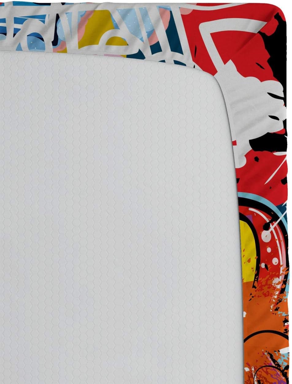 Ambesonne Graphic Fitted Sheet, Hip Hop Street Culture Harlem New York City Wall Graffiti Art Spray Art Image, Bed Cover with All-Round Elastic Deep Pocket for Comfort, Full Size, Multicolor Full Pink Red