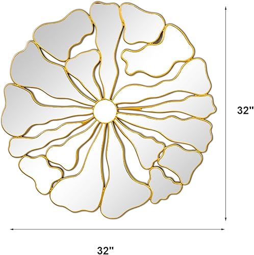 Miniatura 2 de Espejos de pared dorados decorativos, espejos redondos grandes de 32 pulgadas para decoración de pared, espejo de pared decorativo en forma de flor