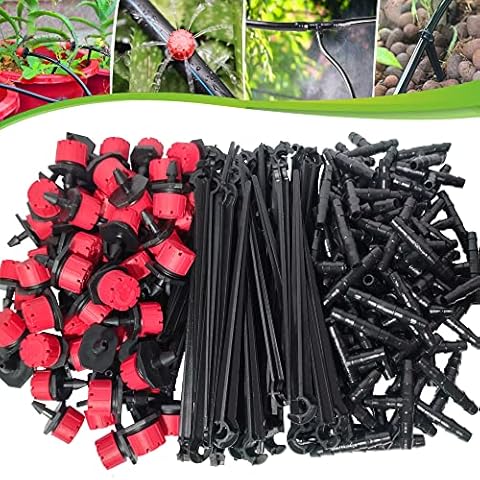 300Pcs Automatic Drip Irrigation Kit Garden Watering System Adjustable Micro Irrigation Drippers,3 Tee Pipes and Hose Support Stakes for 4/7mm Hose Irrigation System Cover