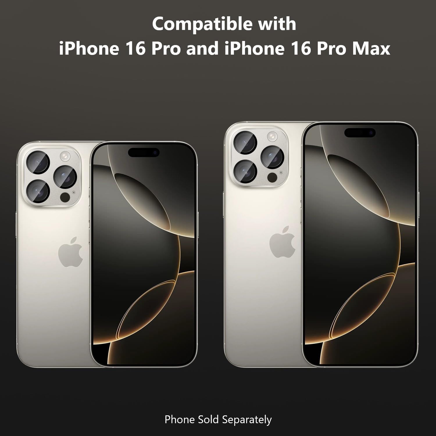 SAHARA Ultra-Strong Camera Lens Protector for iPhone 16 Pro / 16 Pro Max (2-Pack), Scratch-Resistant Tempered Glass, HD Clear, Anti-Fingerprint, Easy Install, Natural Titanium (ZD00163)