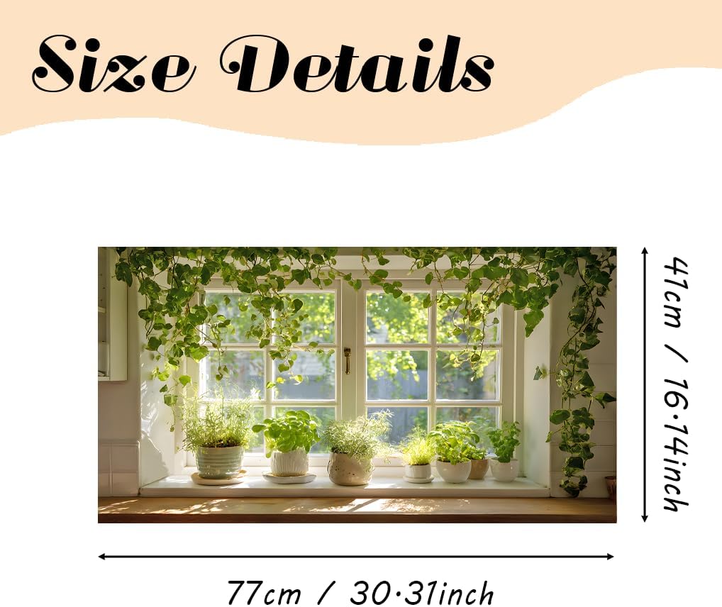 Kitchen Wallpaper 17.3x27.9 Inch Spring Summer Green Plant Window Scene PVC Peel and Stick Oil-Proof Wall Decal for Stove Counter Cabinet Backsplash Home Kitchen Decoration