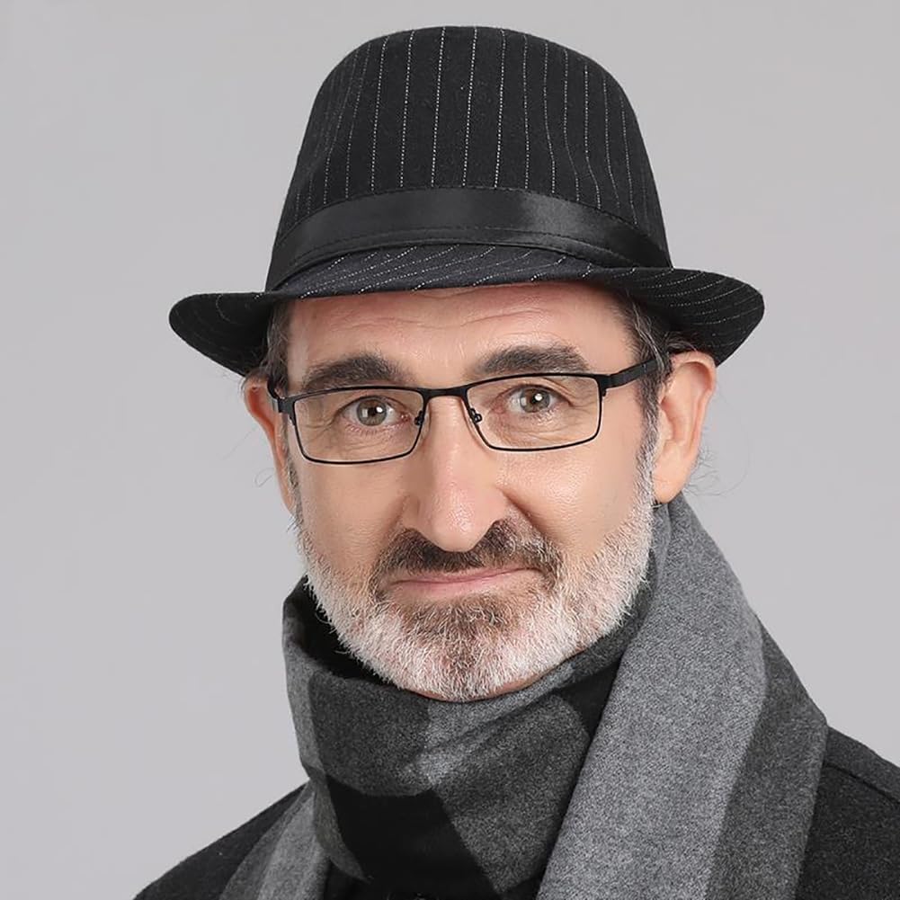 Men Fedora Trilby Hat Winter Panama Hat Classic Short Brim Jazz Cap Gentleman Homburg Bowler Cap for Party Travel Beach