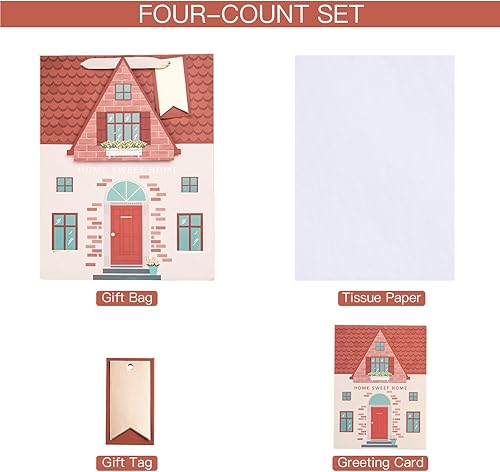 Miniatura 6 de Loveinside Bolsa de regalo naranja con papel de seda, etiqueta de regalo y tarjeta de felicitación para inauguración de la casa, fiesta, baby shower