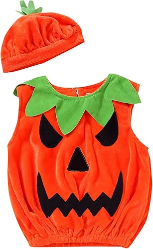 Miniatura 5 de TBUIALL Conjunto de ropa de Halloween para niña pequeña, conjunto de gorro para bebé, chaleco y tops para niña, vestido de disfraz para niño con