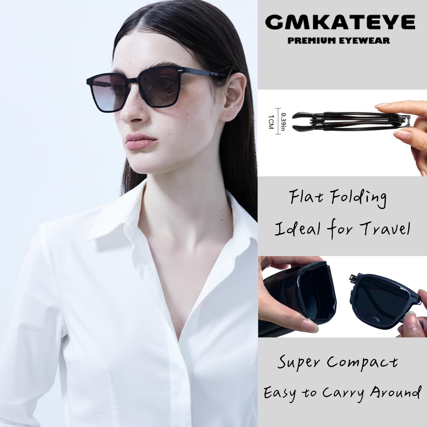 Gafas de sol plegables polarizadas para mujeres y hombres, protección UV400, cuadradas, negras, ultraligeras, retro, clásicas, plegables