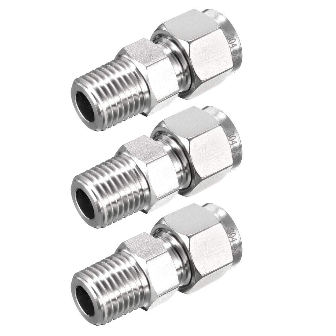 Compression Tube Fitting, Connector Adapter, 1/4" NPT Male x Ф8 Tube OD with Double Ferrules 3pcs