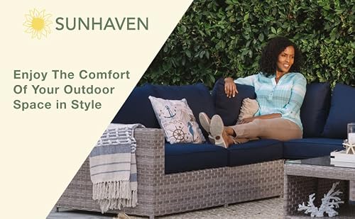 Sunhaven 7 Piece Outdoor Furniture Set - For Patio, Deck, Garden And Outdoor Dining - Features Thick Cushions, Gray Wicker Rattan And Weather Resistance (7 Piece Loveseat Set) #TOP2