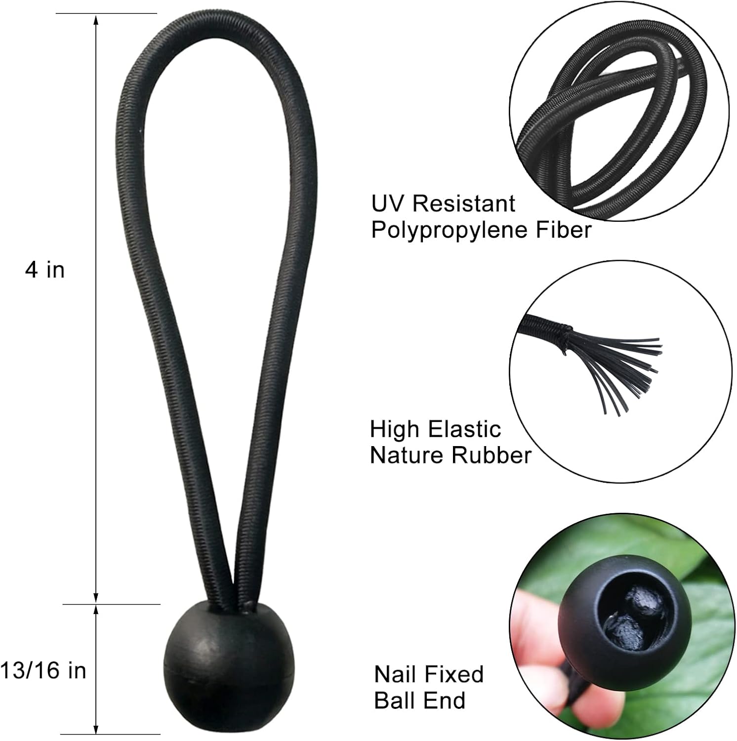 Small Ball Bungee Cords 4 inch with 0.8 inch Balls, 50-Piece…